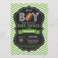 Invitación al futbol en Baby Shower Chevron verde