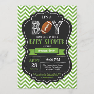 Invitación al futbol en Baby Shower Chevron verde