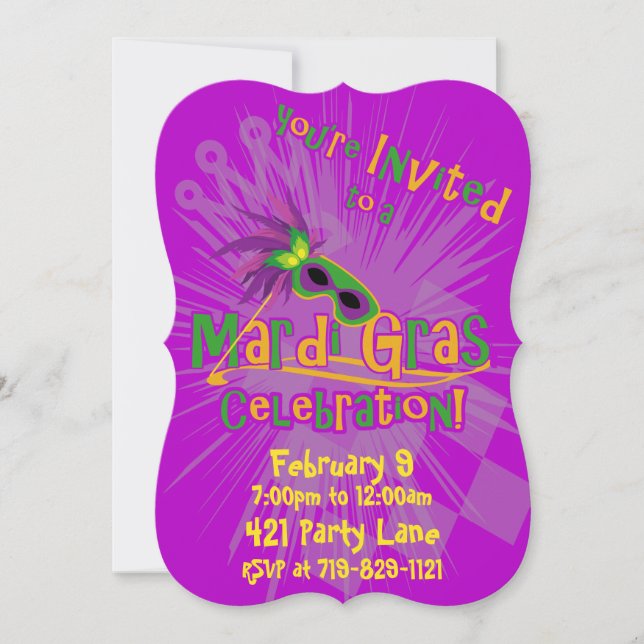 Invitación al gato del Mardi Gras (Anverso)