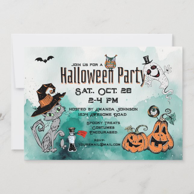 Invitación al gato y al perro fantasma de Hallowee (Anverso)