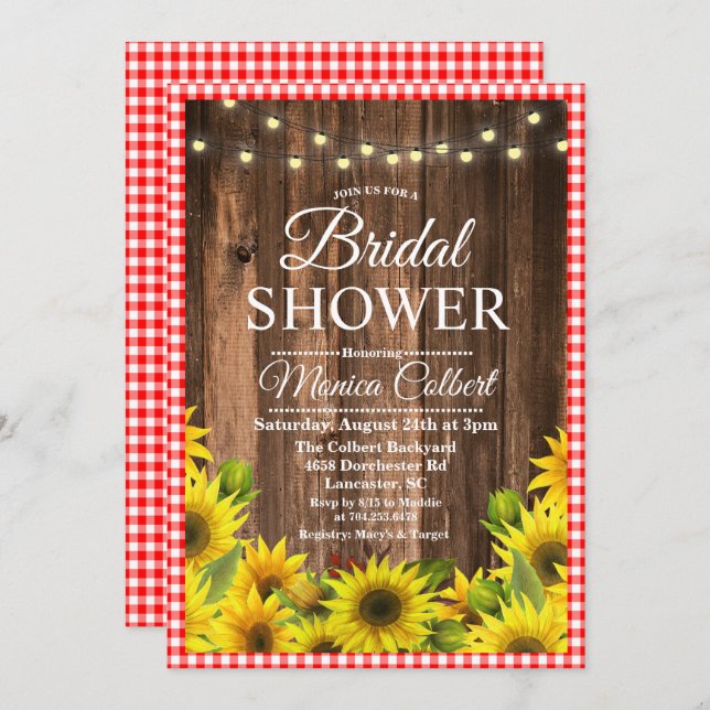 Invitación al girasol BBQ Rústico Bridal Shower (Anverso / Reverso)