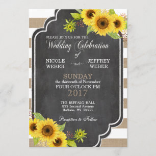 Invitación al girasol Boda floral Chalk Burlap