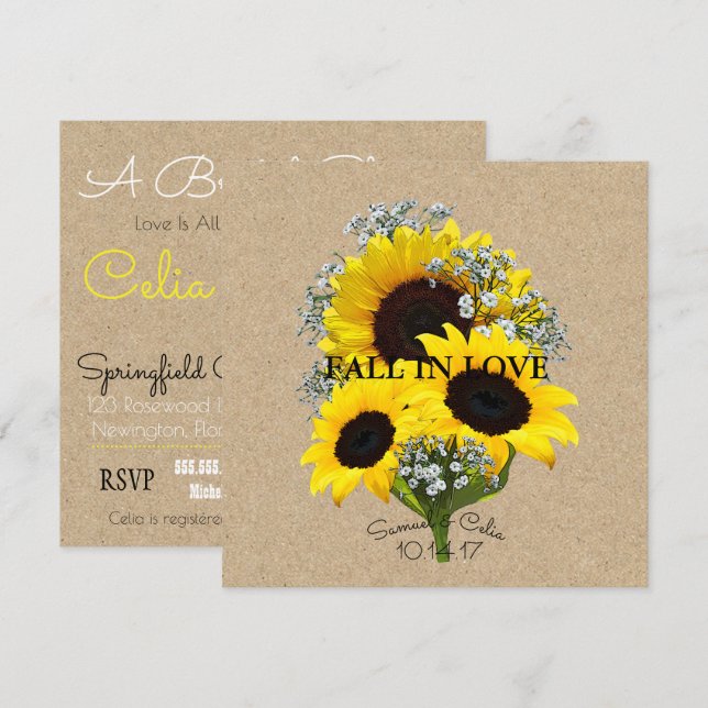 Invitación al girasol de la novia del otoño de BRI (Anverso / Reverso)