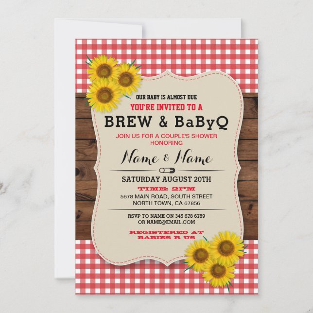 Invitación al Girasol Rojo de Baby Shower Brew y B (Anverso)