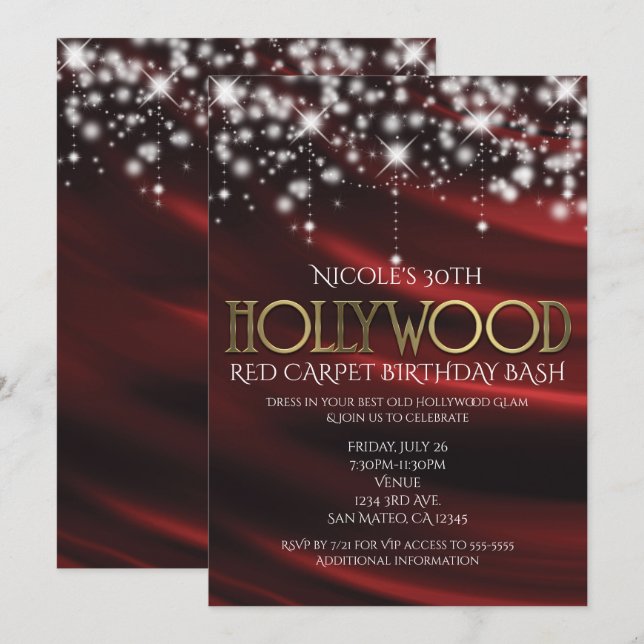 Invitación al Glam Hollywood de Seda Roja y Espark (Anverso / Reverso)