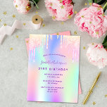Invitación al glam rosa purpurina arcoíris de cump<br><div class="desc">Invitación a la fiesta de cumpleaños 21 (o a cualquier edad) de niñas y mujeres. Delante: fondo de color arcoiris morado, rosa, verde menta, oro rosa. Decorado con purpurinas falsos gotean en oro morado, rosa y falso. Personalice y agregue un nombre y detalles del fiesta. El nombre está escrito con...</div>