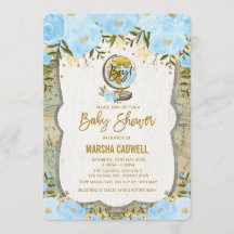 Invitación al Globo de Aventura Baby Shower Map de