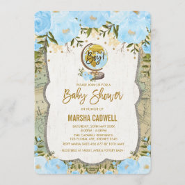 Invitación al Globo de Aventura Baby Shower Map de