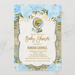 Invitación al Globo de Aventura Baby Shower Map de