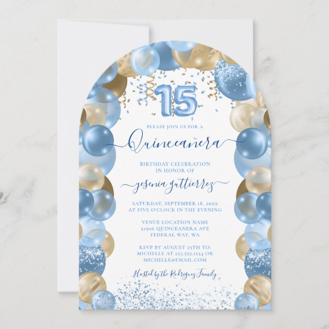 Invitación al globo Quinceañera de la espuma de or (Anverso)
