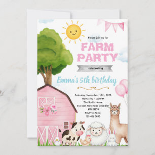 Invitación al granero de granja rosa linda