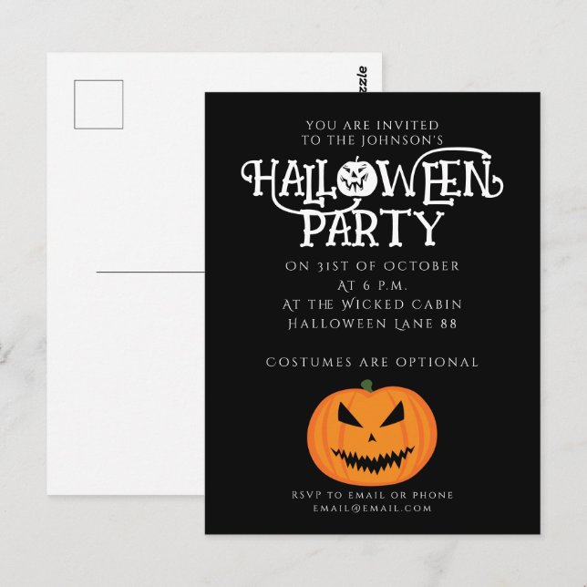 Invitación al Halloween de Jack O'Lantern, que da  (Anverso / Reverso)