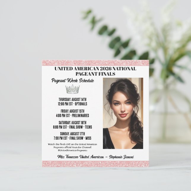Invitación al horario del concurso - Glitz de oro  (Anverso de pie)