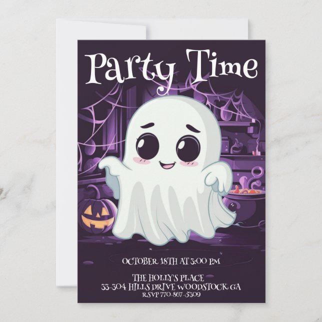 Invitación al Ilustracion Ghost Halloween Cute (Anverso)