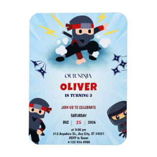 Invitación al imán de cumpleaños de los niños Ninj