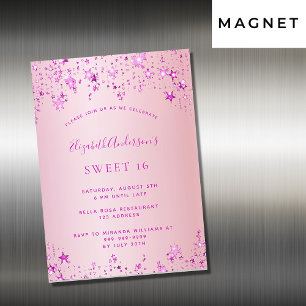Invitación al imán de las estrellas rosas fiestas 