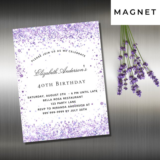 Invitación al imán de purpurina de lavanda violeta (Subido por el creador)
