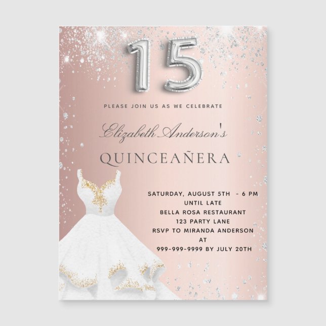 Invitación al imán Quinceanera con vestido de oro  (Anverso)
