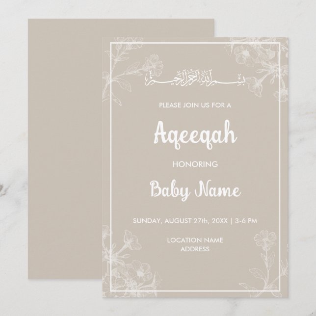 Invitación al instante moderno floral Aqeeqah Aqiq (Anverso / Reverso)