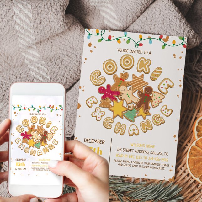 Invitación al intercambio de cookies de Christams  (Gold Christams Cookie Exchange Invitation)