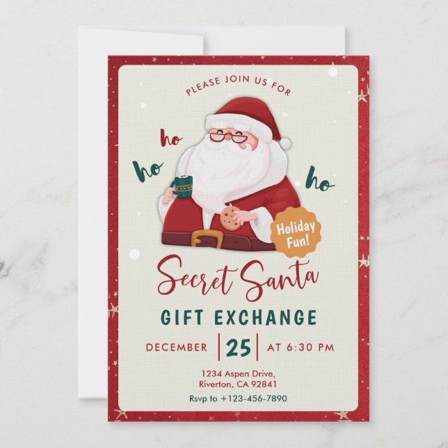 Invitación al Intercambio de Regalos de Santa Secr (Anverso)