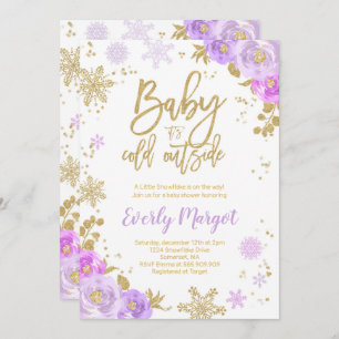 Invitación al invierno Baby Shower Morado Y Oro
