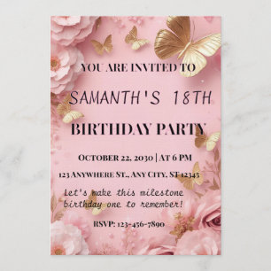 Invitación al jardín de mariposas de oro rosa