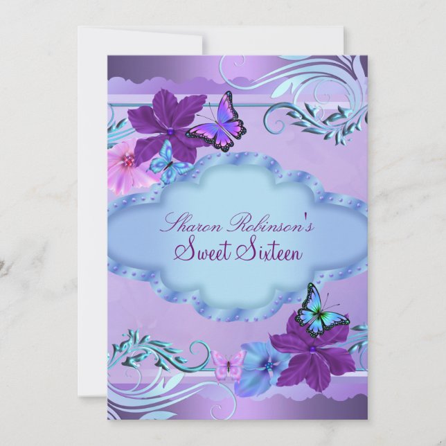Invitación al jardín de mariposas rosas y azules p (Anverso)