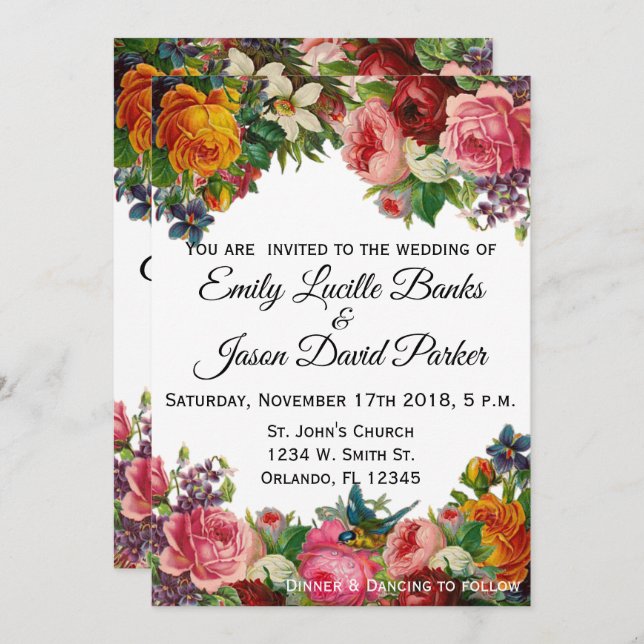 Invitación al jardín vintage (personalizable compl (Anverso / Reverso)