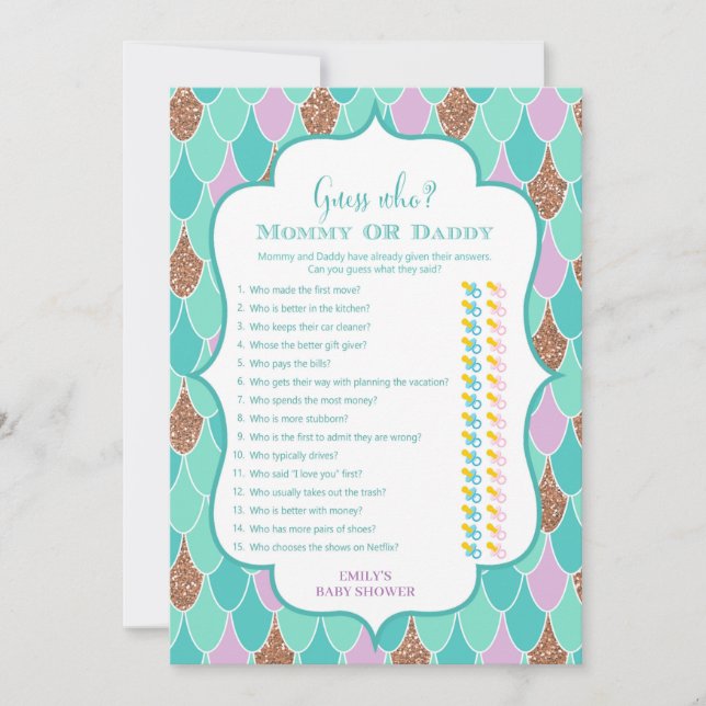 Invitación al juego de Baby Shower Purple Aqua Mer (Anverso)