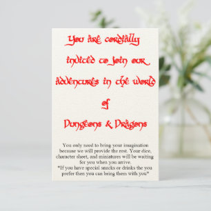 Invitación al juego de Dungeons & Dragons 2 lados