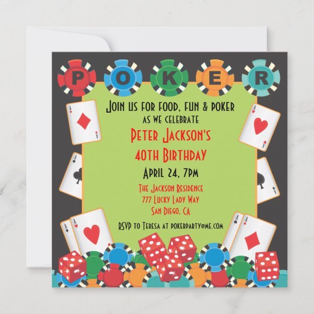 Invitación al juego de fiesta de póquer (Anverso)