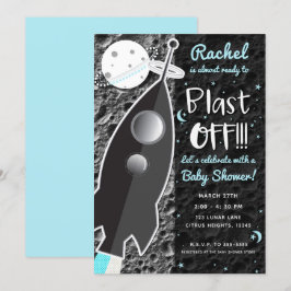 Invitación AL LA LUNA Cohete Nave Espacial Baby Shower