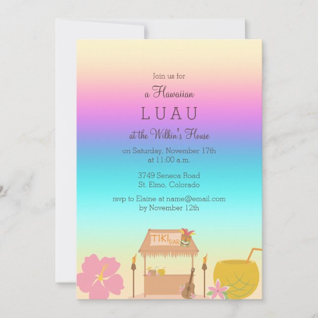 Invitación al Luau Hawaiano Tropical (Anverso)