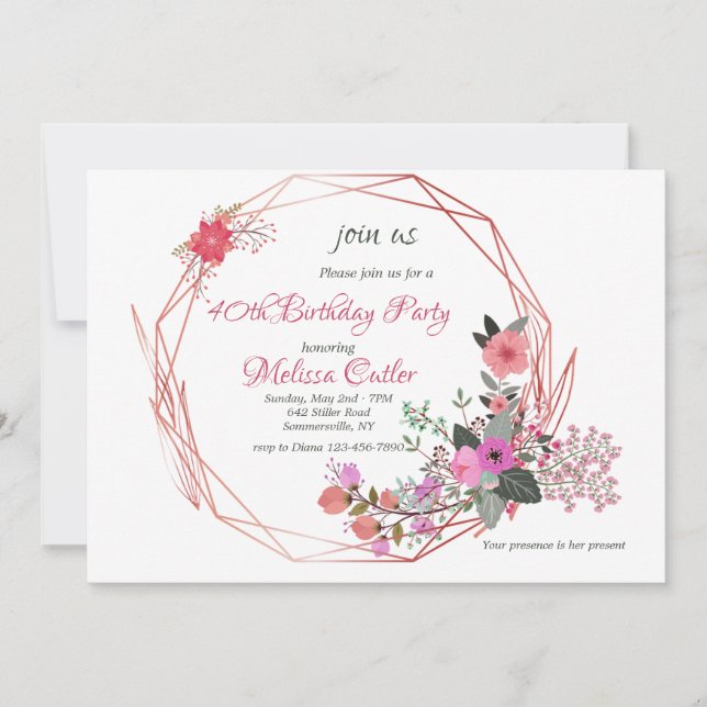 Invitación al marco de flor (Anverso)