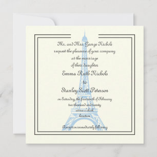 Invitación al marfil de la Torre Eiffel azul boda