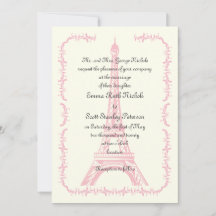 Invitación al marfil de la Torre Eiffel rosa boda