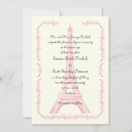 Invitación al marfil de la Torre Eiffel rosa boda