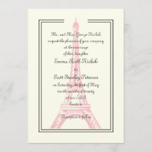 Invitación al marfil de la Torre Eiffel rosa boda