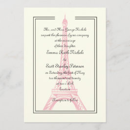 Invitación al marfil de la Torre Eiffel rosa boda
