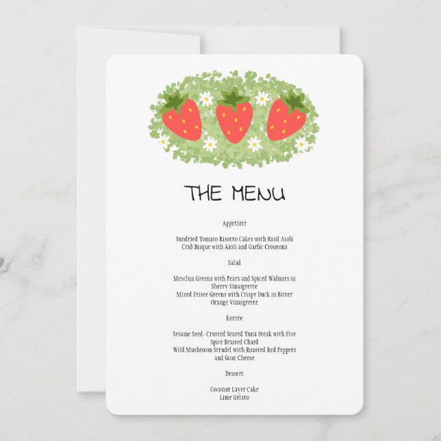 Invitación al menú Boda de fresa roja (Anverso)