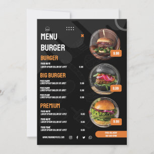 Invitación al menú del restaurante de hamburguesas
