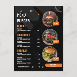 Invitación al menú del restaurante de hamburguesas