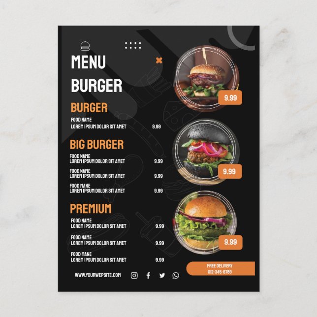 Invitación al menú del restaurante de hamburguesas (Anverso)