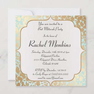 Invitación al Metallic Golden Aqua Bat Mitzvah