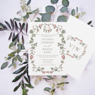 Invitación al monograma del Boda verde de la saban