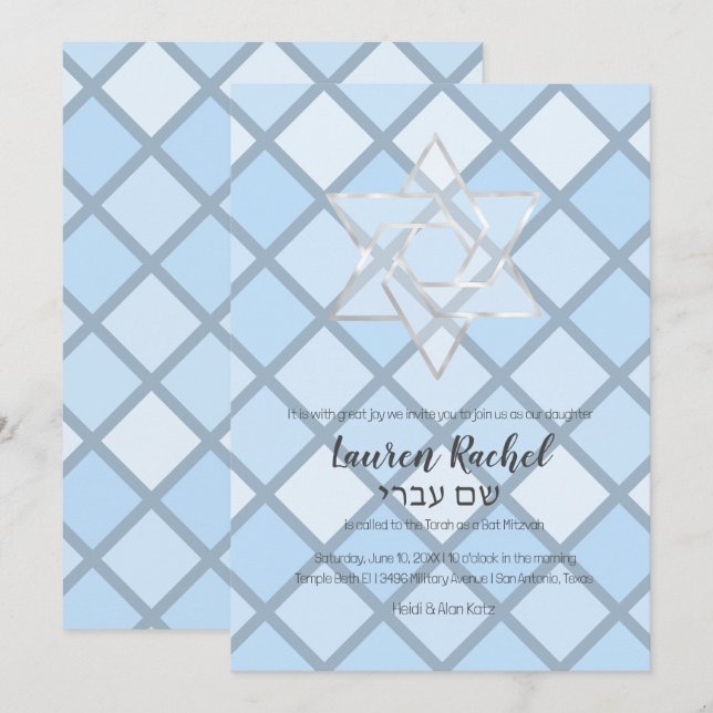 Invitación al mosaico de los tonos azules de Bat M (Anverso / Reverso)