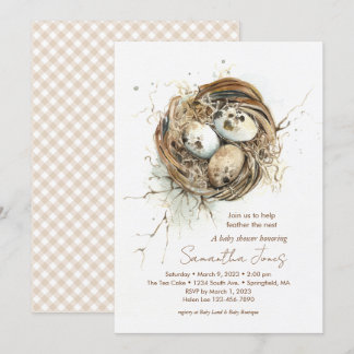 Invitación al nido de aves de Baby Shower Woodland