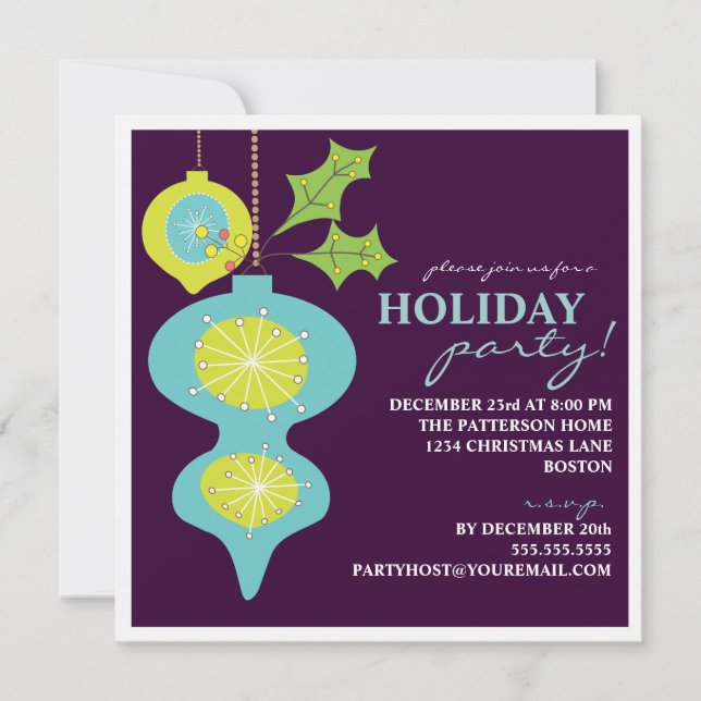 Invitación al ornamento Turquesa Retro de Fiesta (Anverso)