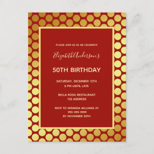 Invitación al oro rojo de la fiesta de cumpleaños